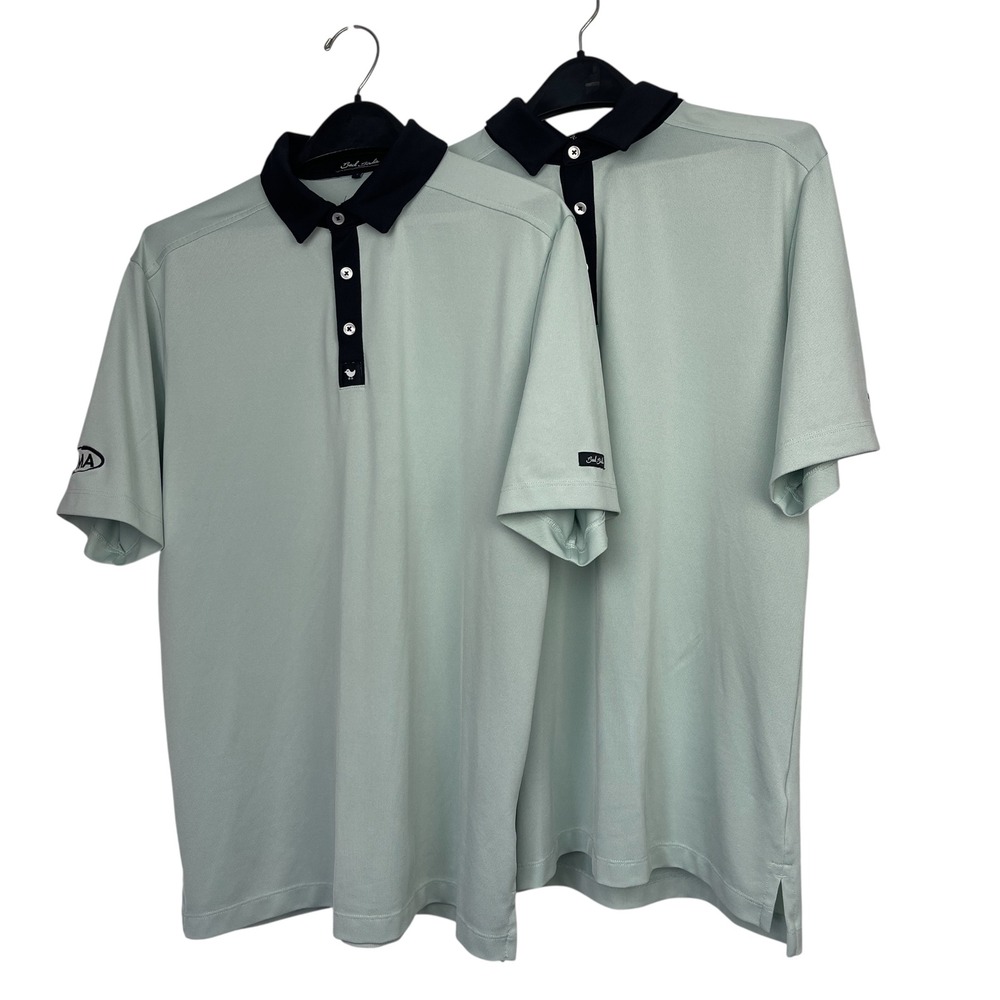(LOT OF 2) Bad Birdie Performance Golf Polo Mens L Green Navy Contrast Collar